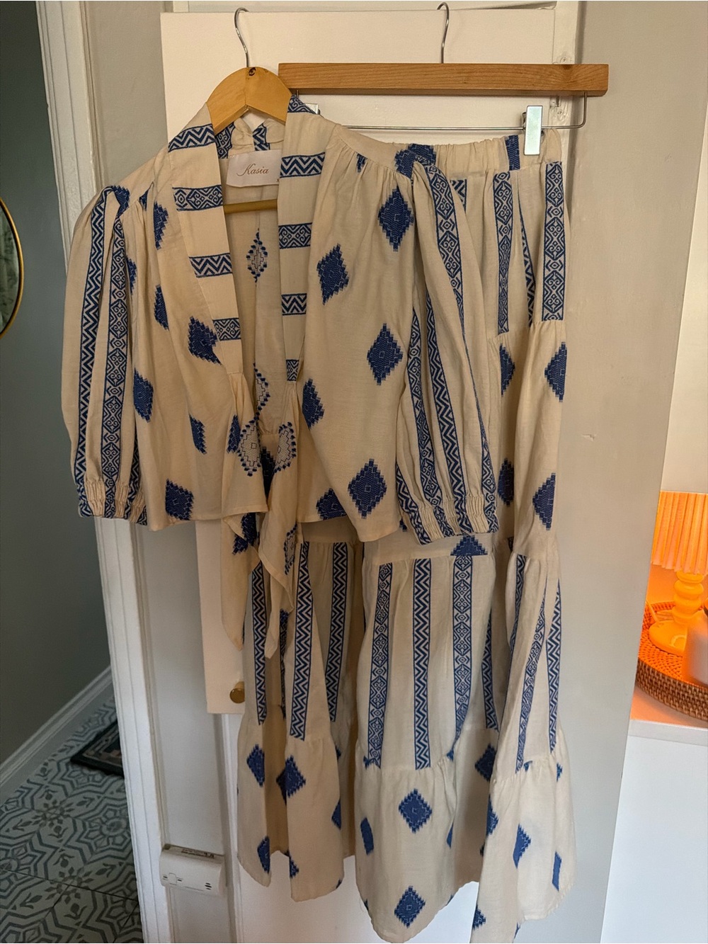 Kasia Blue & Cream Two-Piece Skirt Set